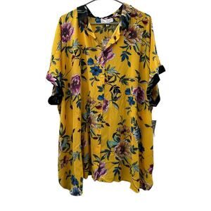 VIP by‎ Avenue Yellow Multicolor Floral Short Sleeve Button Down Shirt Sz 30/32